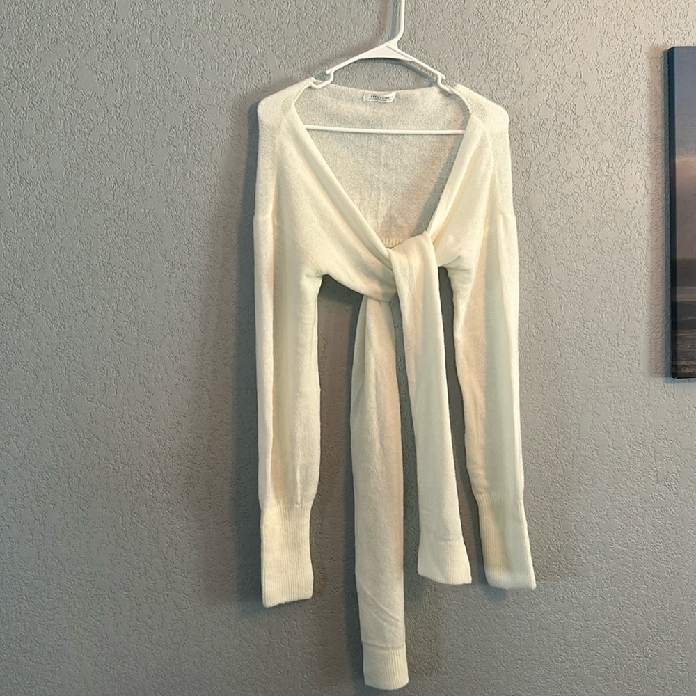 12th Tribe Cream Knit Tie Front Sweater Cardigan
